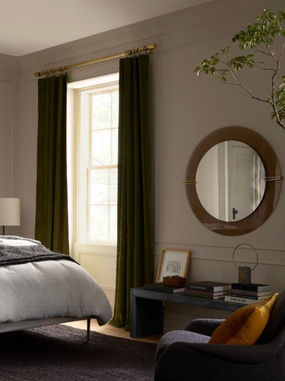 ONE panel of West Elm Luster Velvet Curtains - 48x108 - Dark Olive - Black Out